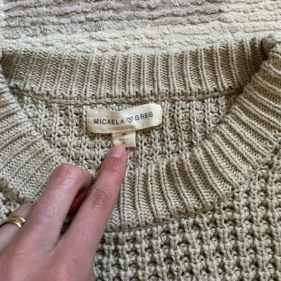 Micaela Greg Waffle Sweater in Aloe Sz M - Picture 5 of 5